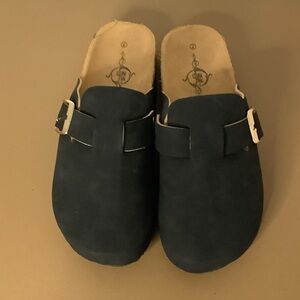 Black Suede Clogs with Buckle and Cork soles